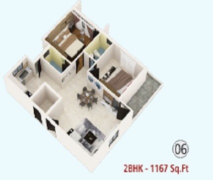 Floor plan of 2 BHK 1167 Sq. Ft. Apartment in Nexsa Royal Apartment, Bangalore