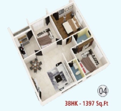 Floor plan of 3 BHK 1397 Sq. Ft. Apartment in Nexsa Royal Apartment, Bangalore