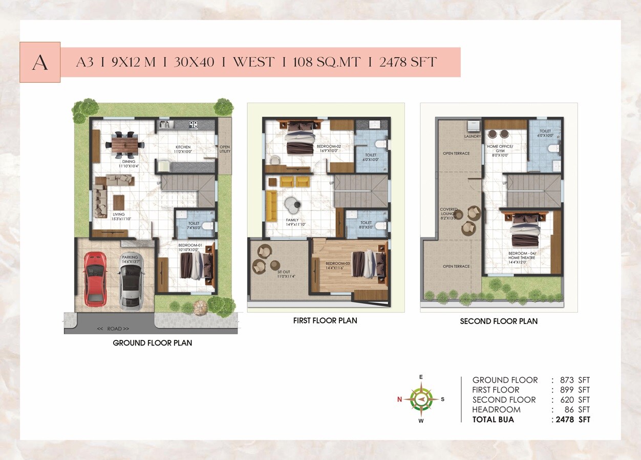 Floor plan of 4 BHK Villa - 2478 sq. ft. in NG Avani Abode, Bangalore