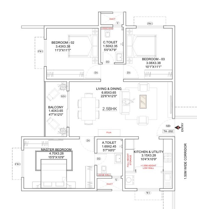 2 BHK 1235 Sq. Ft. Apartment