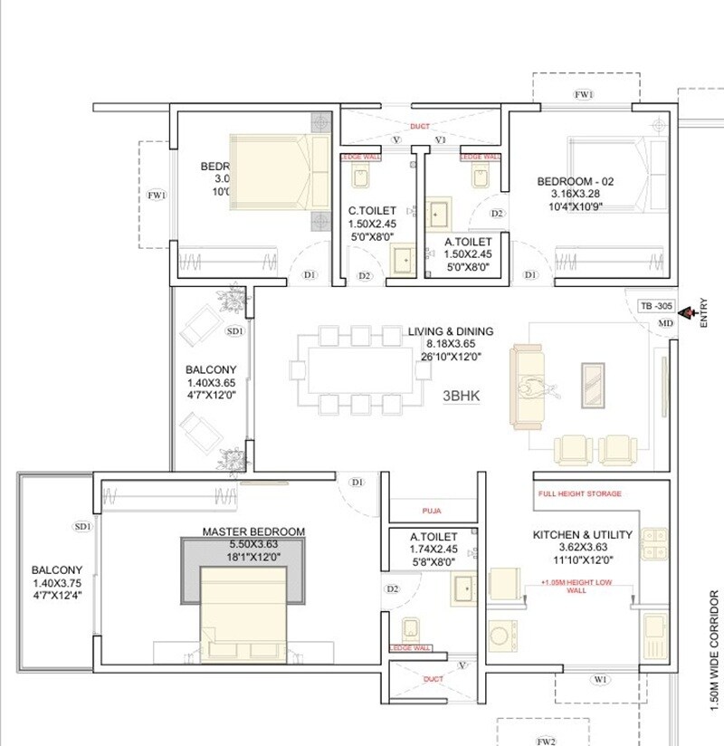 3 BHK 1430 Sq. Ft. Apartment