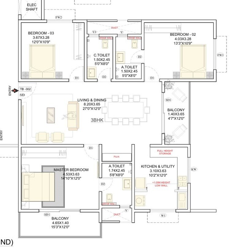 3 BHK 1440 Sq. Ft. Apartment