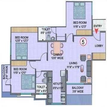 Floor plan of 3 BHK 1948 Sq. Ft. Apartment in Nishant Prime, Bangalore