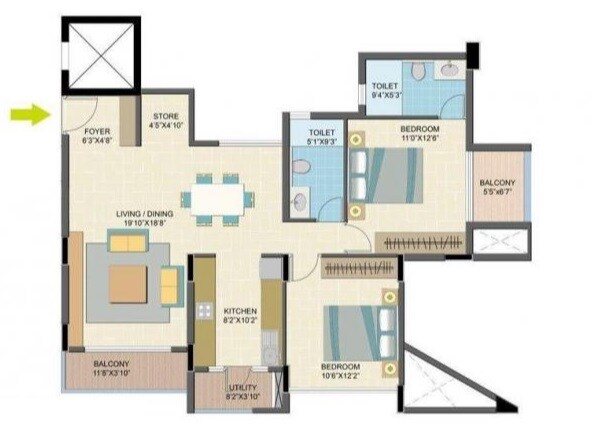 Floor plan of 2 BHK 1199 Sq. Ft. Apartment in Nitesh Caesars Palace, Bangalore