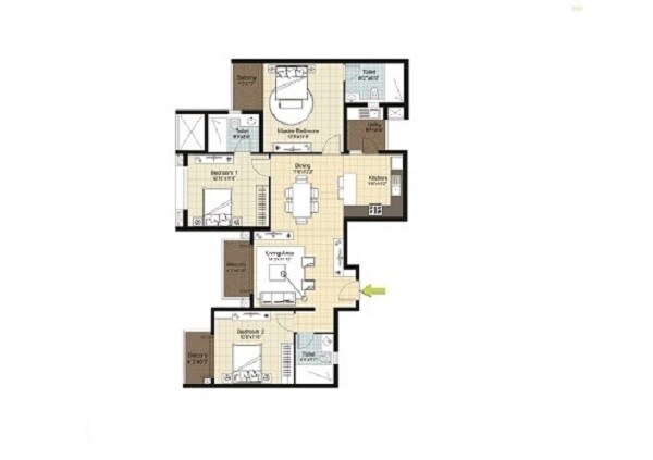 Floor plan of 3 BHK 1785 Sq. Ft. Apartment in Nitesh Cape Cod Phase 2, Bangalore