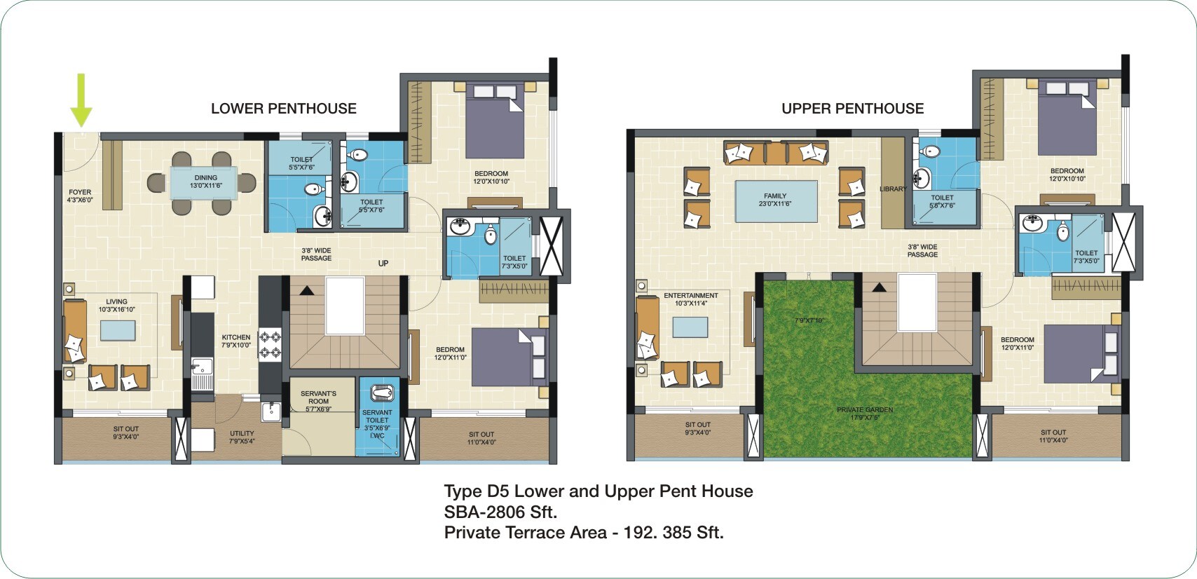 Floor plan of 4 BHK 2806 Sq. Ft. Penthouse in Nitesh Columbus Square, Bangalore