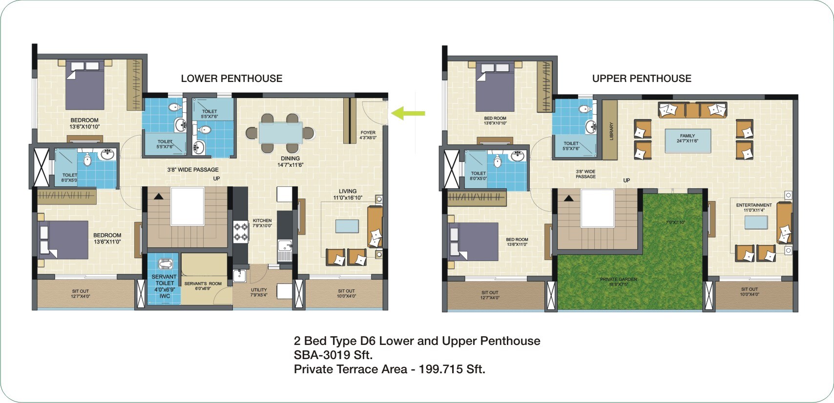 Floor plan of 4 BHK 3019 Sq. Ft. Penthouse in Nitesh Columbus Square, Bangalore