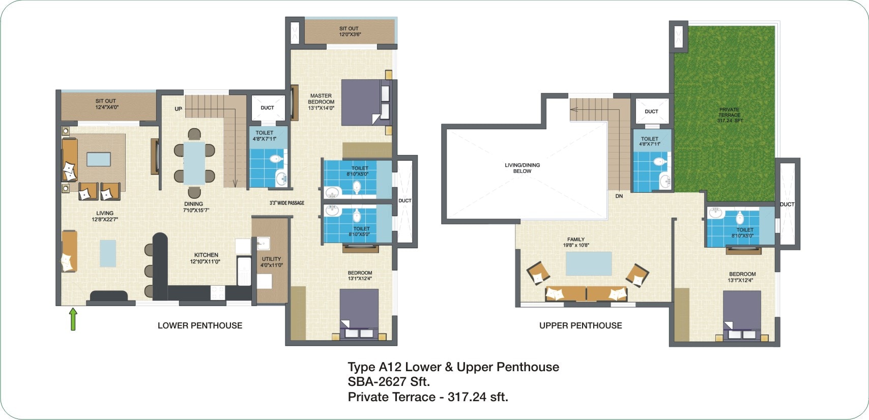 Floor plan of 3 BHK 2627 Sq. Ft. Penthouse in Nitesh Columbus Square, Bangalore