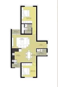 Floor plan of 2 BHK 978 Sq. Ft. Apartment in Nitesh Hyde Park, Bangalore