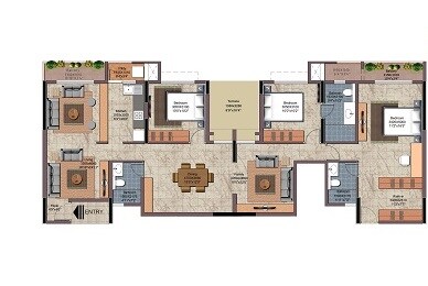 Floor plan of 3 BHK 1684 Sq. Ft. Apartment in Nitesh Hyde Park, Bangalore