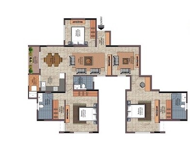 Floor plan of 3 BHK 1916 Sq. Ft. Apartment in Nitesh Hyde Park, Bangalore