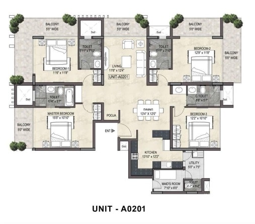 Floor plan of 4 BHK 5695 Sq. Ft. Apartment in Nitesh Knightsbridge, Bangalore