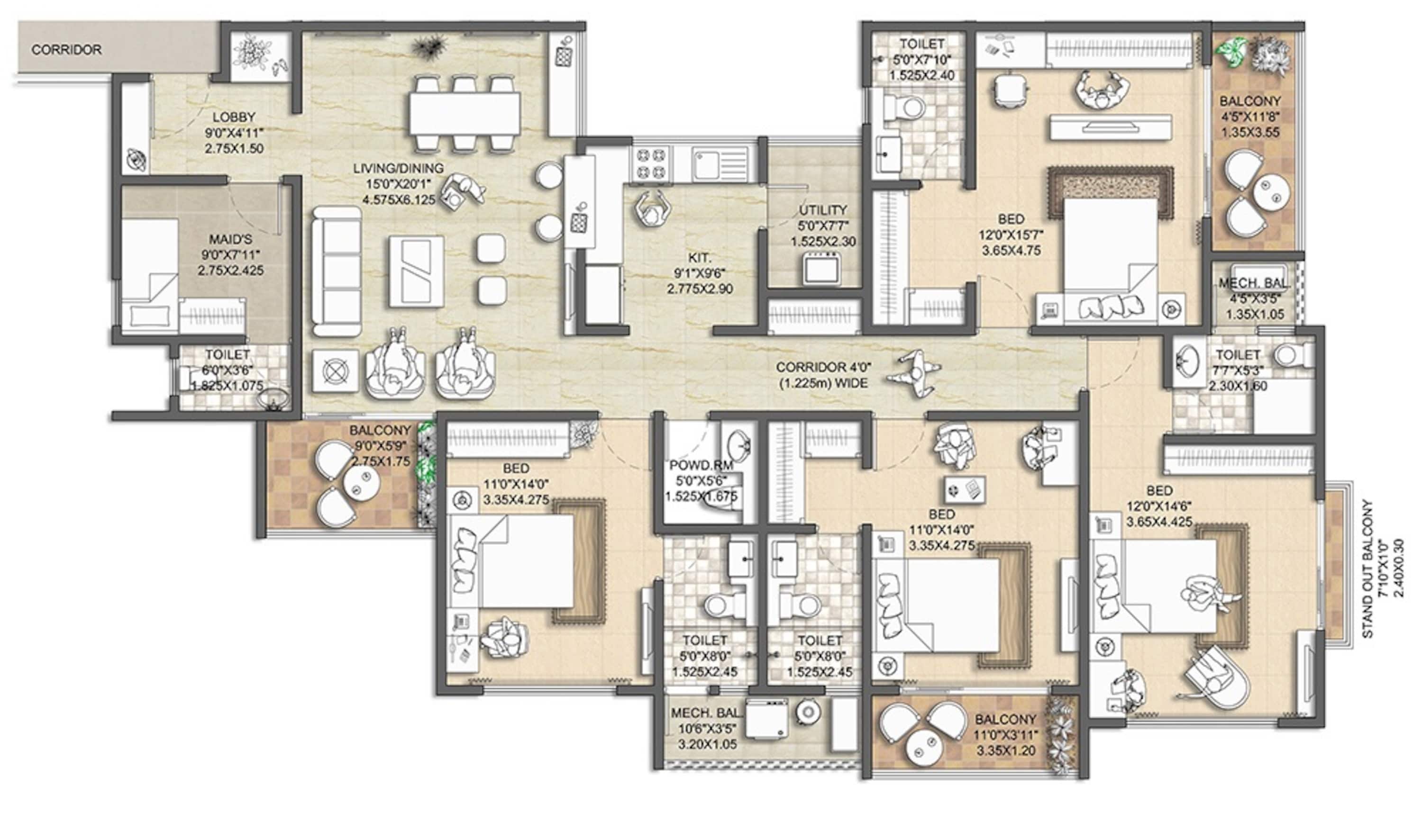 nitesh melbourne park apartment 4 bhk 2240sqft 20203418113434