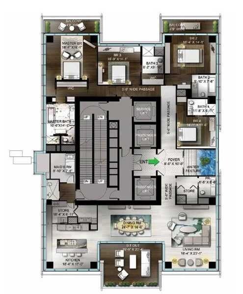 Floor plan of 4 BHK 6383 Sq. Ft. Apartment in Nitesh Park Avenue, Bangalore