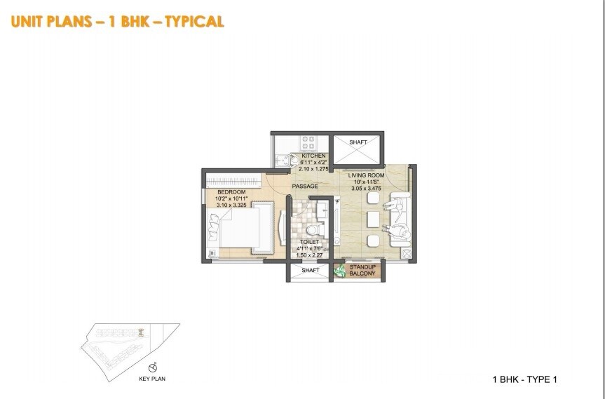 Floor plan of 1 BHK 460 Sq. Ft. Apartment in Nitesh Virgin Island, Bangalore