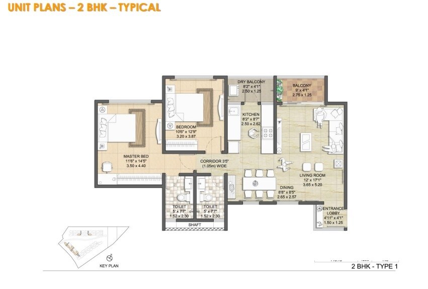 Floor plan of 2 BHK 963 Sq. Ft. Apartment in Nitesh Virgin Island, Bangalore