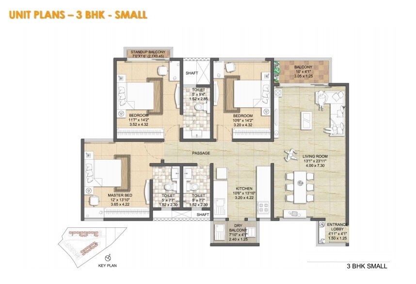 Floor plan of 3 BHK 1753 Sq. Ft. Apartment in Nitesh Virgin Island, Bangalore