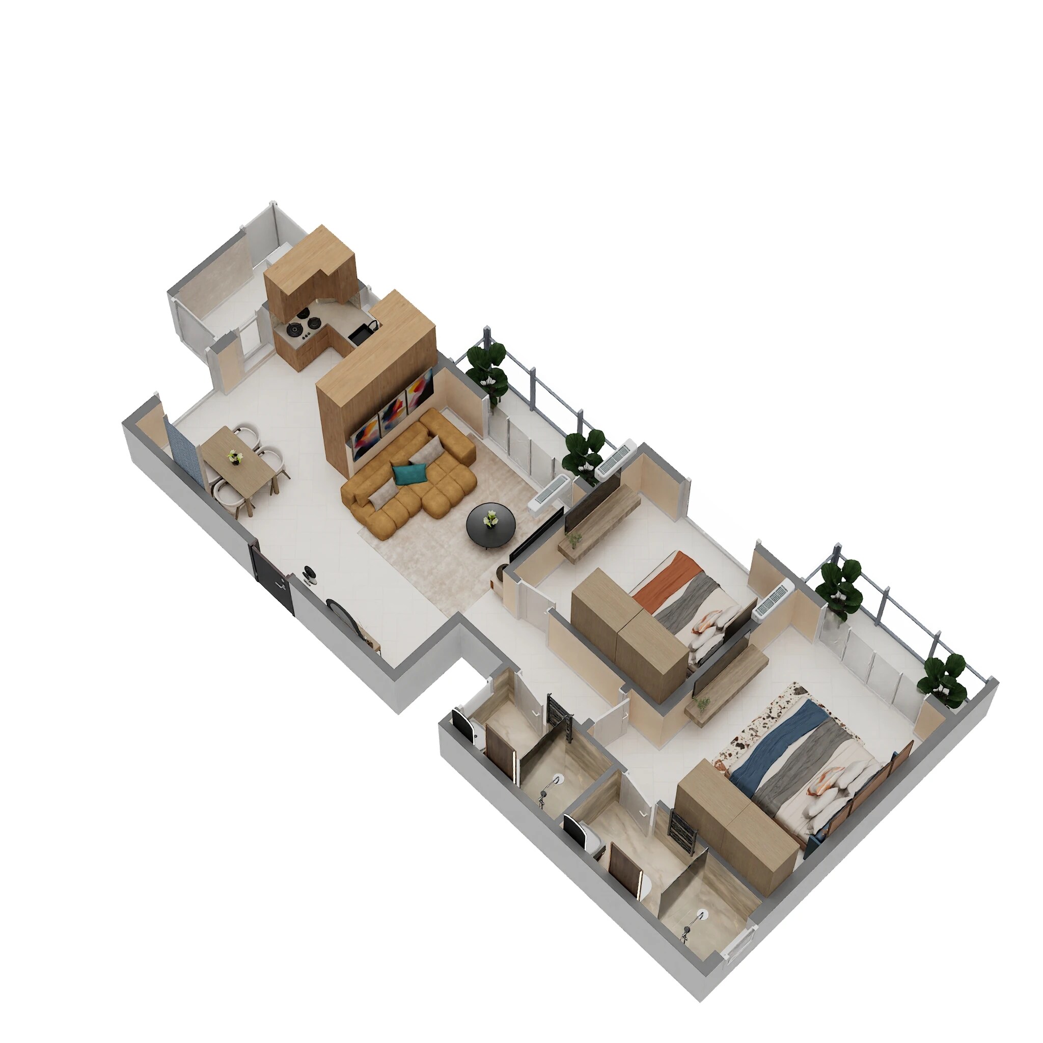 Floor plan of 2 BHK 1196 Sq. Ft. Apartment in Nithya Sunshine, Bangalore