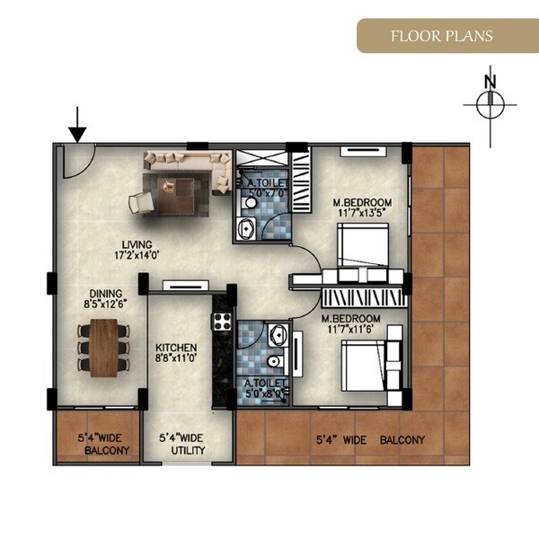 Floor plan of 2 BHK 1529 Sq. Ft. Apartment in NR Kaveri Manor, Bangalore