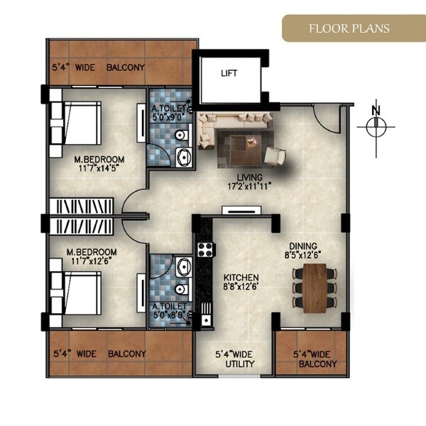 Floor plan of 2 BHK 1643 Sq. Ft. Apartment in NR Kaveri Manor, Bangalore