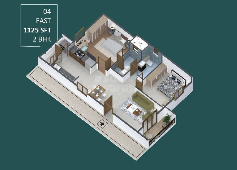 Floor plan of 2 BHK 1125 Sq. Ft. Apartment in NR Prime Residency, Bangalore