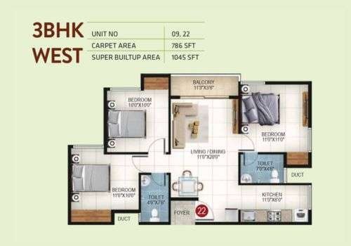 3 BHK 1045 Sq. Ft. Apartment in NVG Rakshak