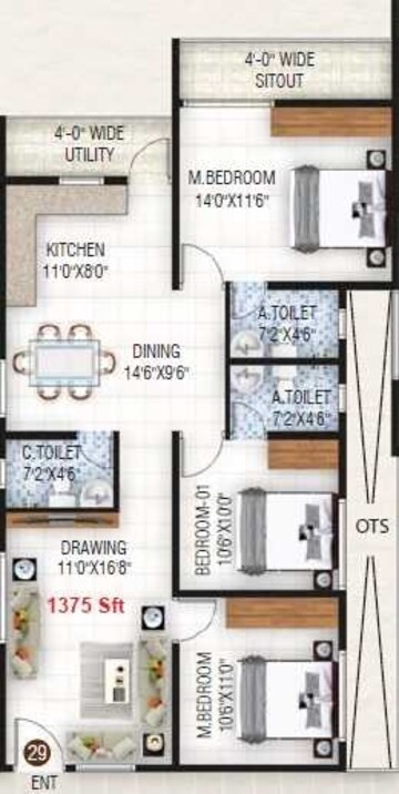  3 BHK Apartment at NVR Sunpearl Block B, Kadugodi – for Rent