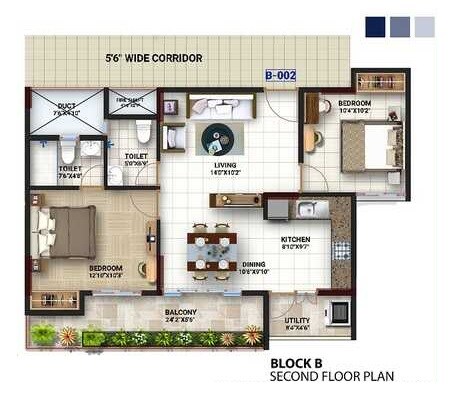 Floor plan of 2 BHK 1120 Sq. Ft. Apartment in NYK Metro Urbano, Bangalore