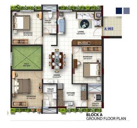 Floor plan of 3 BHK 1450 Sq. Ft. Apartment in NYK Metro Urbano, Bangalore