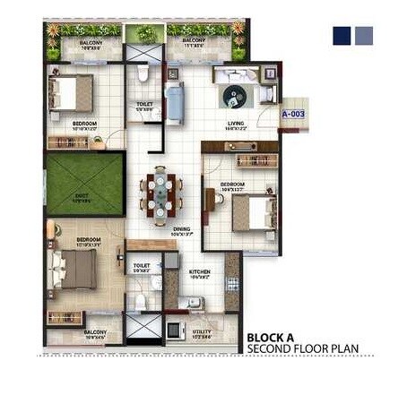 Floor plan of 3 BHK 1570 Sq. Ft. Apartment in NYK Metro Urbano, Bangalore