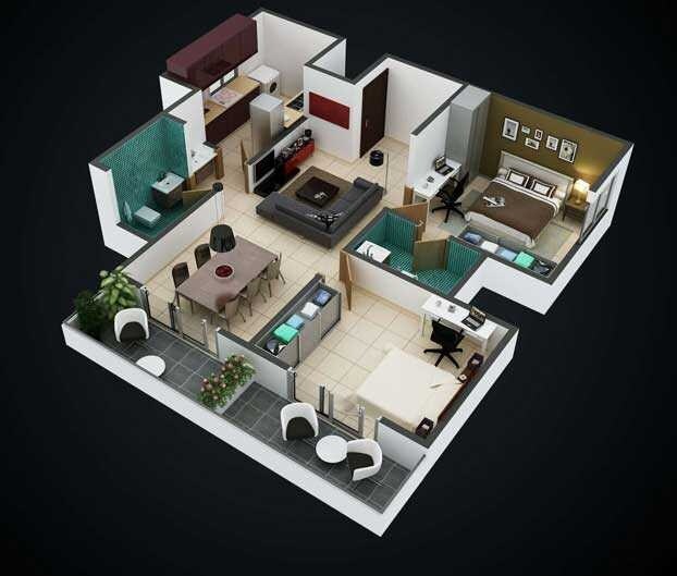 Floor plan of 2 BHK 1266 Sq. Ft. Apartment in Oak Leaf, Bangalore