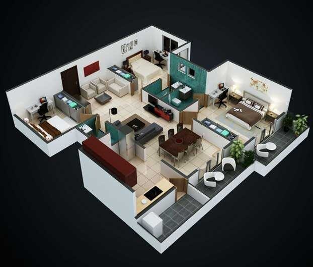 Floor plan of 3 BHK 1717 Sq. Ft. Apartment in Oak Leaf, Bangalore