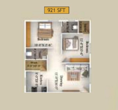 Floor plan of 2 BHK 921 Sq. Ft. Apartment in Oakstone Lakeview, Bangalore