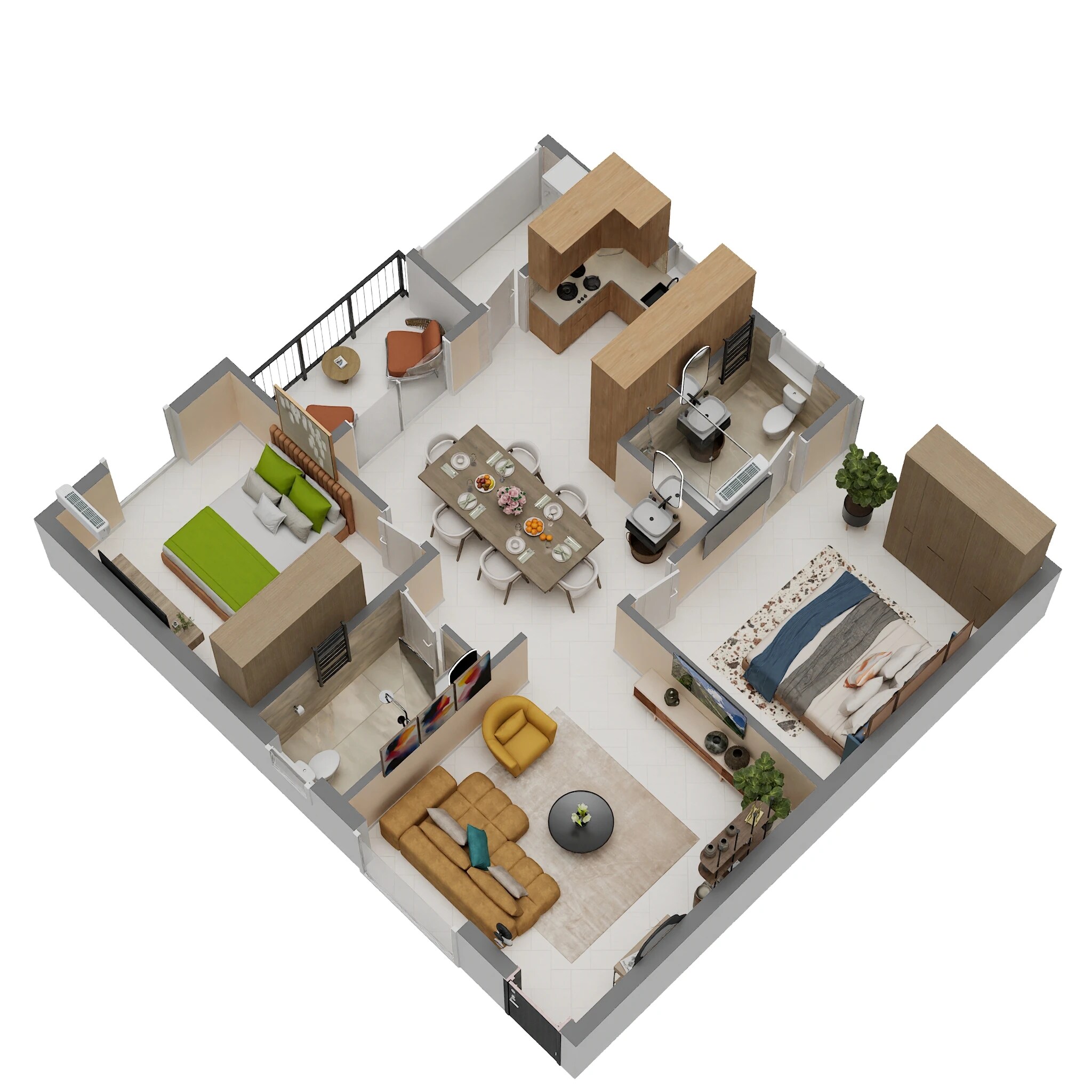 Floor plan of 2 BHK 1200 Sq. Ft. Apartment in Oakstone SN Celeste, Bangalore