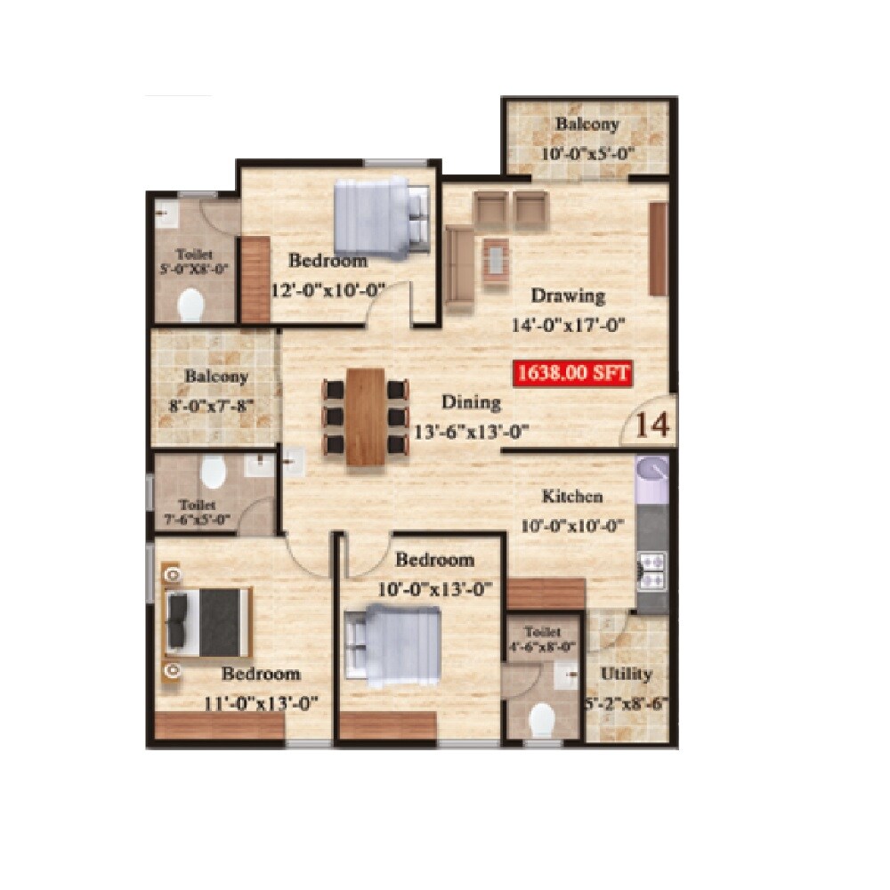 3 BHK 1638 Sq. Ft. Apartment