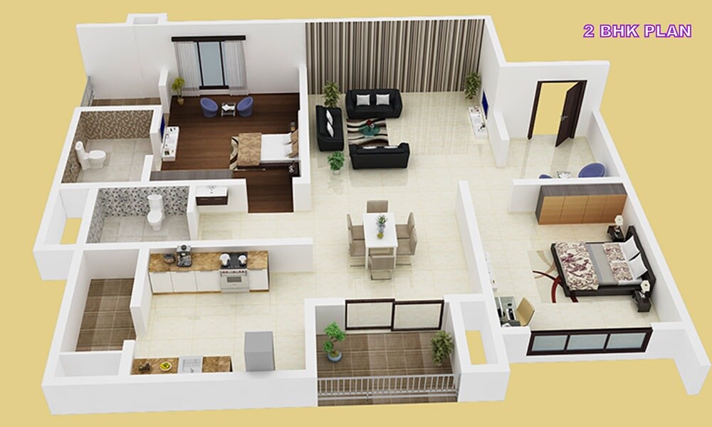 Floor plan of 2 BHK 1086 Sq. Ft. Apartment in Oceanus Vista II, Bangalore