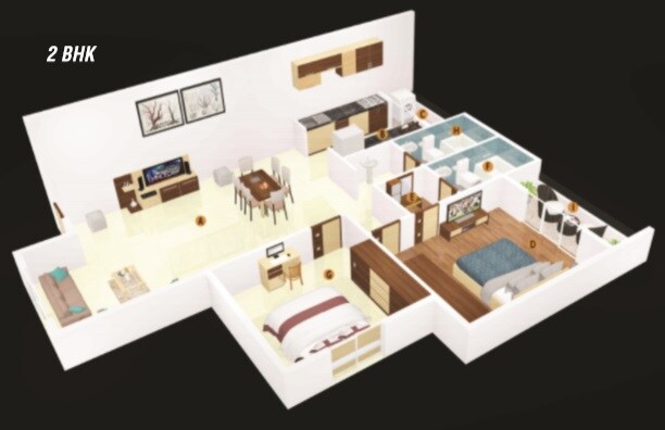 Floor plan of 2 BHK 1200 Sq. Ft. Apartment in Opera Autumn Gardens, Bangalore