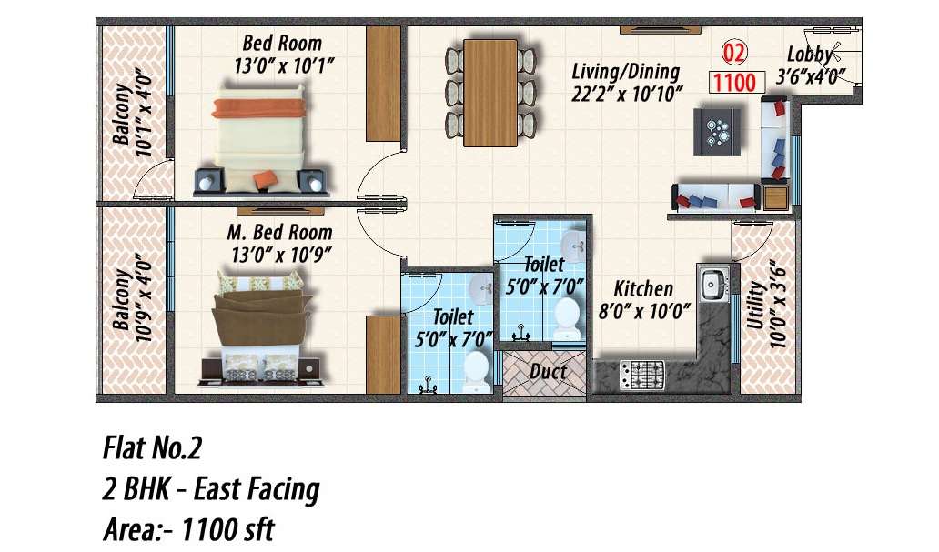 Floorplan D 1 2 Bedroom Apartments
