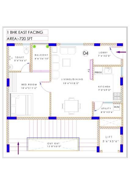 Floor plan of 1 BHK 720 Sq. Ft. Apartment in Opera Tranquil Earth, Bangalore