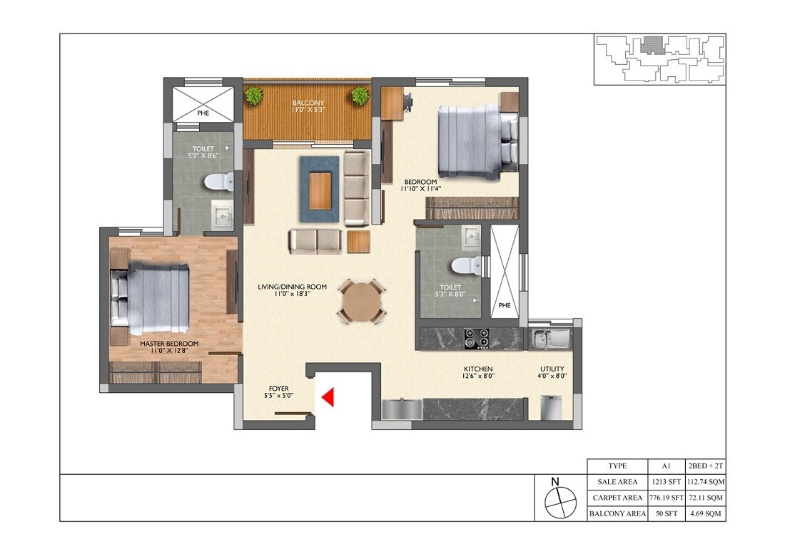 2 BHK 1213 Sq. Ft. Apartment