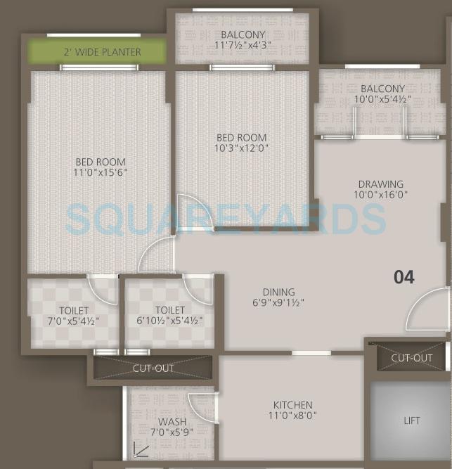 Floor plan of 2 BHK 1197 Sq. Ft. Apartment in Orchid Woods, Bangalore
