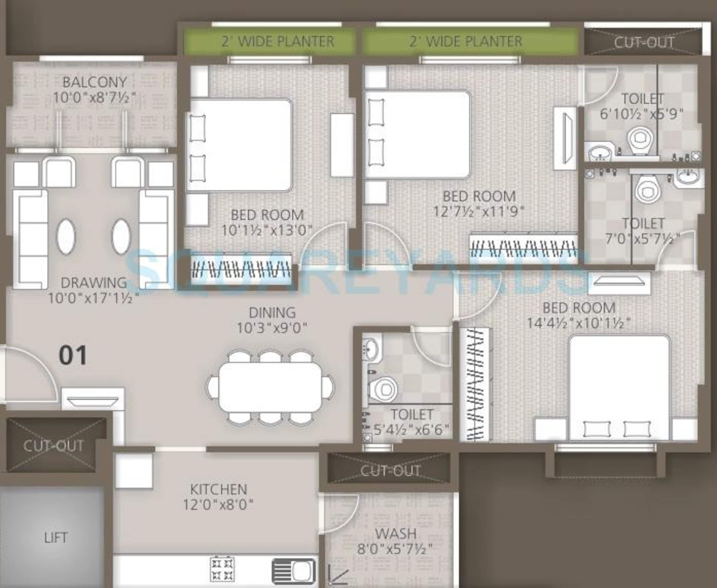 orchid woods apartment 3bhk 1488sqft1