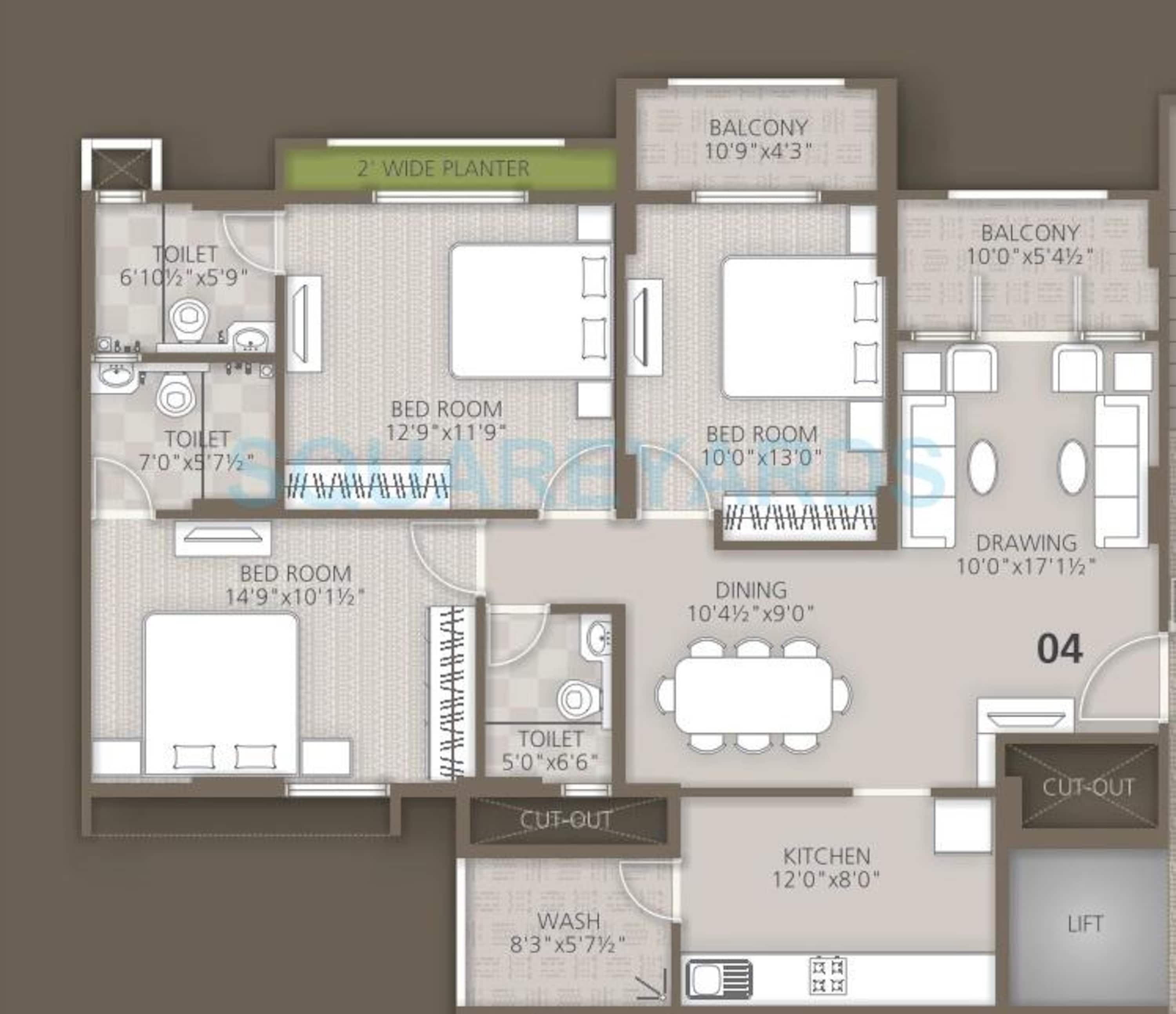 orchid woods apartment 3bhk 1518sqft1