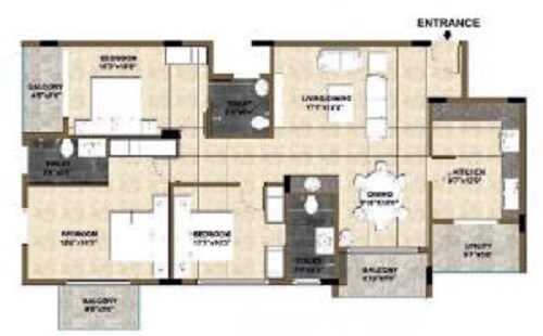 Floor plan of 3 BHK 1677 Sq. Ft. Apartment in Orion Palm Dew, Bangalore