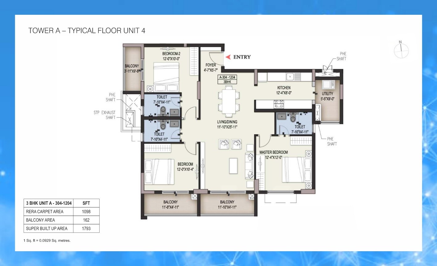 Floor plan of 3 BHK 1793 Sq. Ft. Apartment in Ozone Pole Star, Bangalore