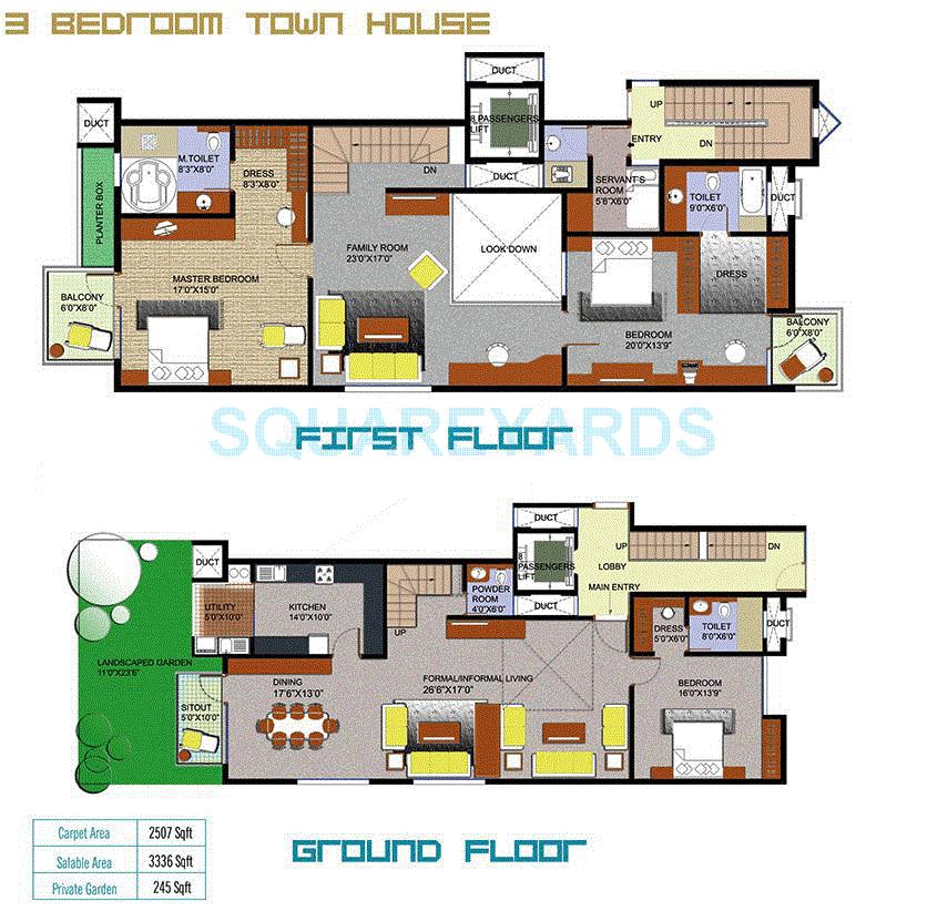 Floor plan of 3 BHK 3336 Sq. Ft. Apartment in Ozone Residenza, Bangalore