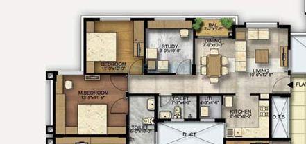 Floor plan of 2 BHK 1149 Sq. Ft. Apartment in Ozone Serene Urbana, Bangalore