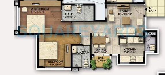 Floor plan of 2 BHK 938 Sq. Ft. Apartment in Ozone Serene Urbana, Bangalore