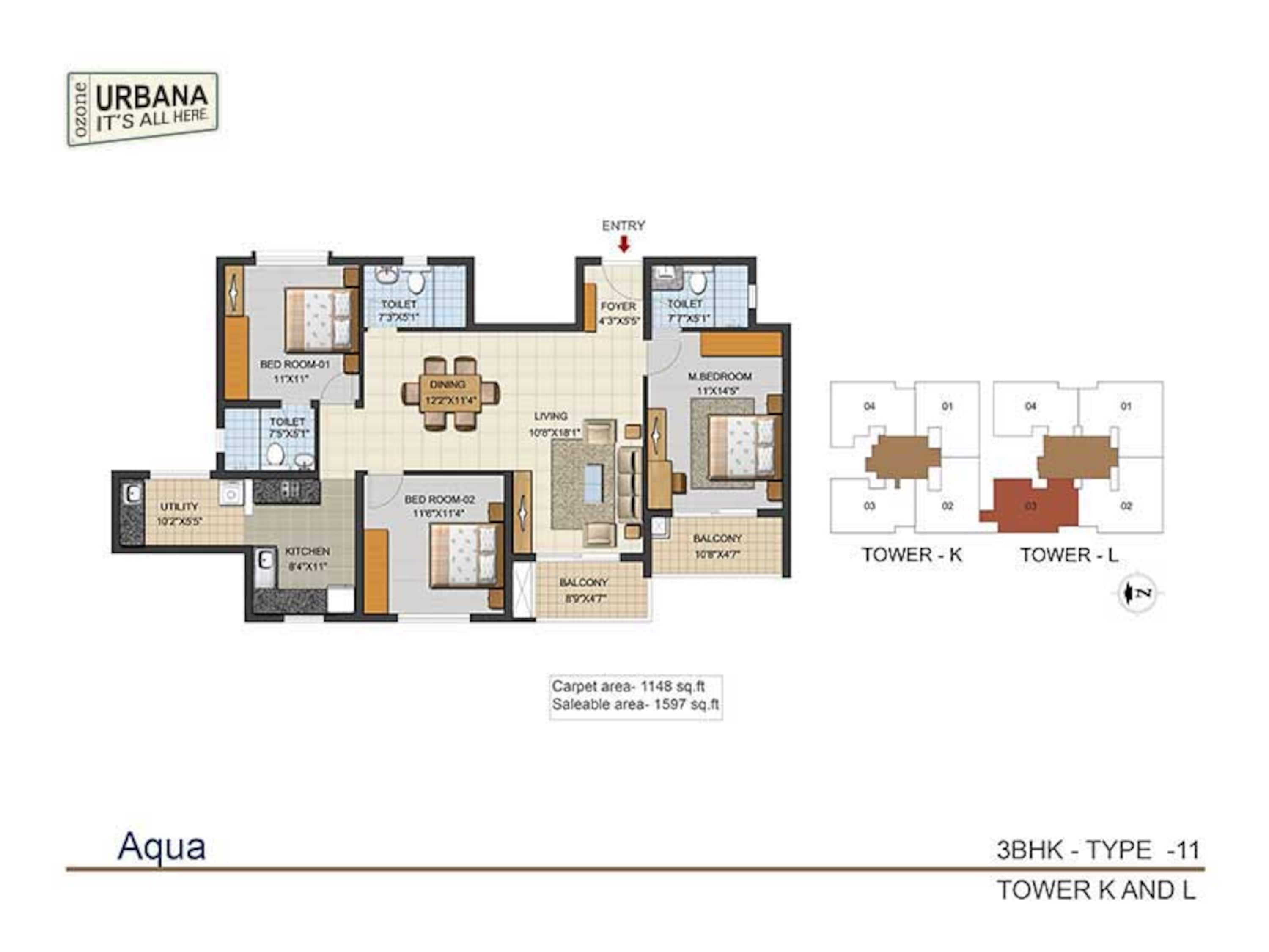 ozone urbana aqua 2 apartment 3bhk 1597sqft 1
