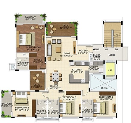 Floor plan of 4 BHK 1658 Sq. Ft. Apartment in Ozone Urbana Aura, Bangalore